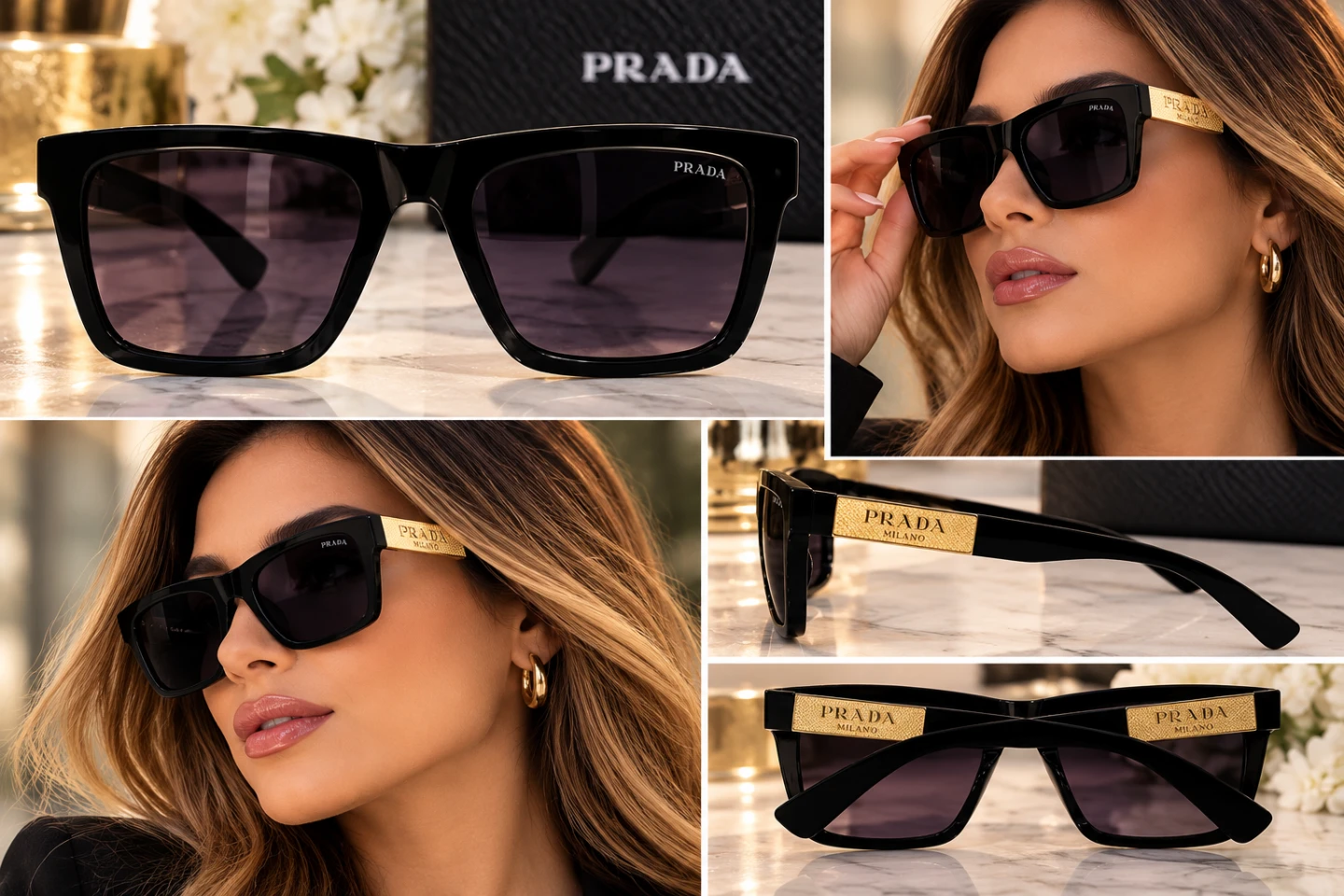 Prada Black and Gold Sunglasses
