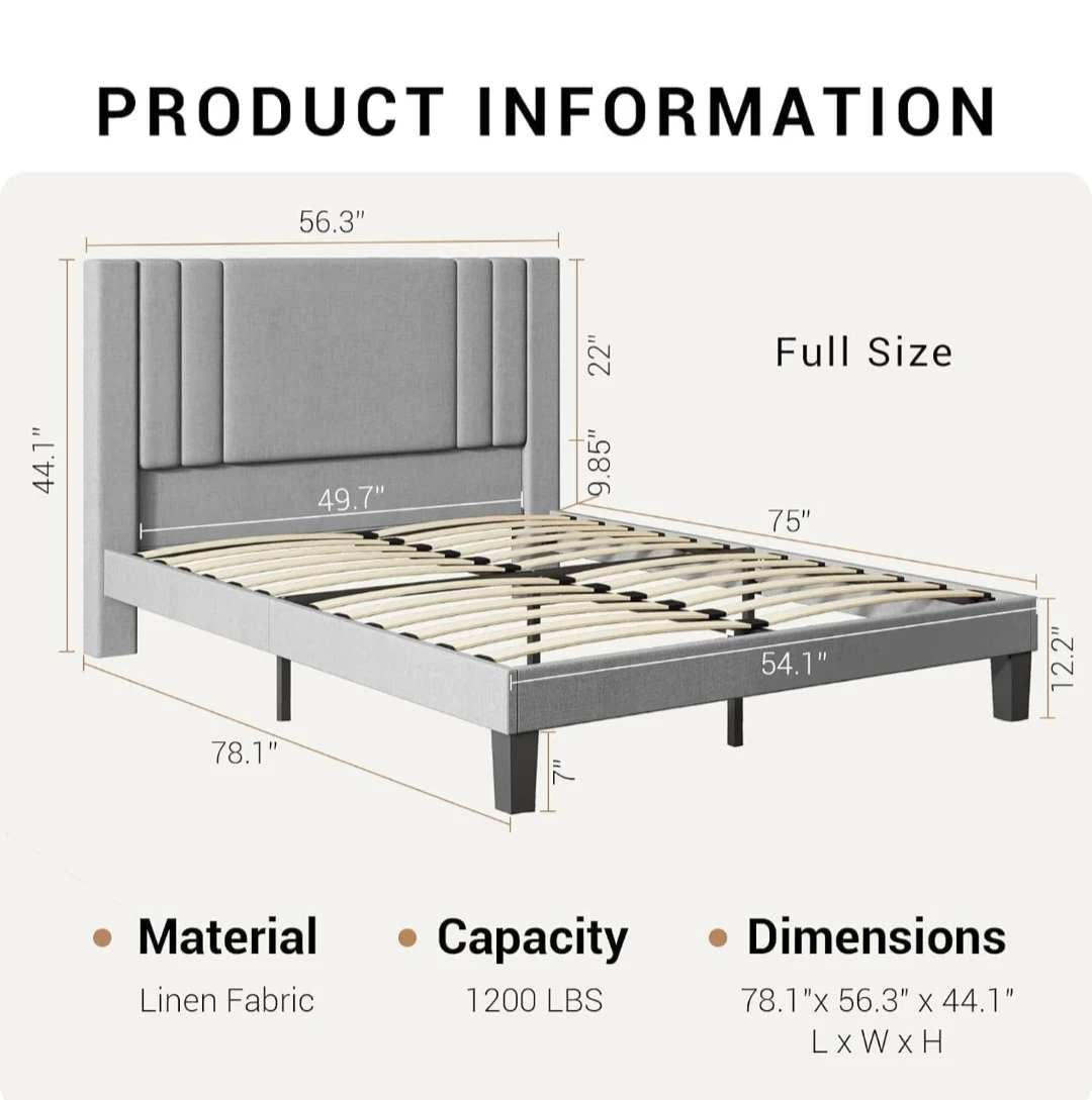 Full Size Upholstered Platform Bed Frame - photo 2