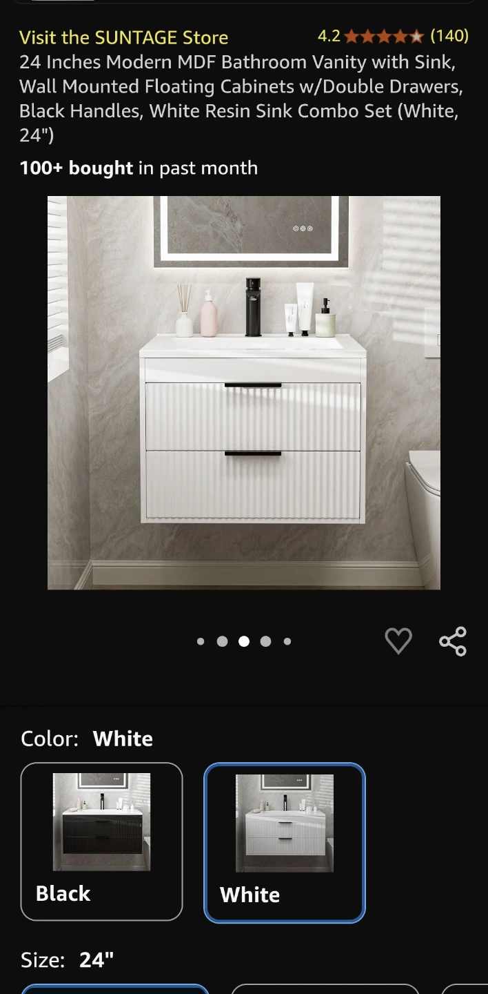 Suntage 24 inch White Bathroom Vanity Set