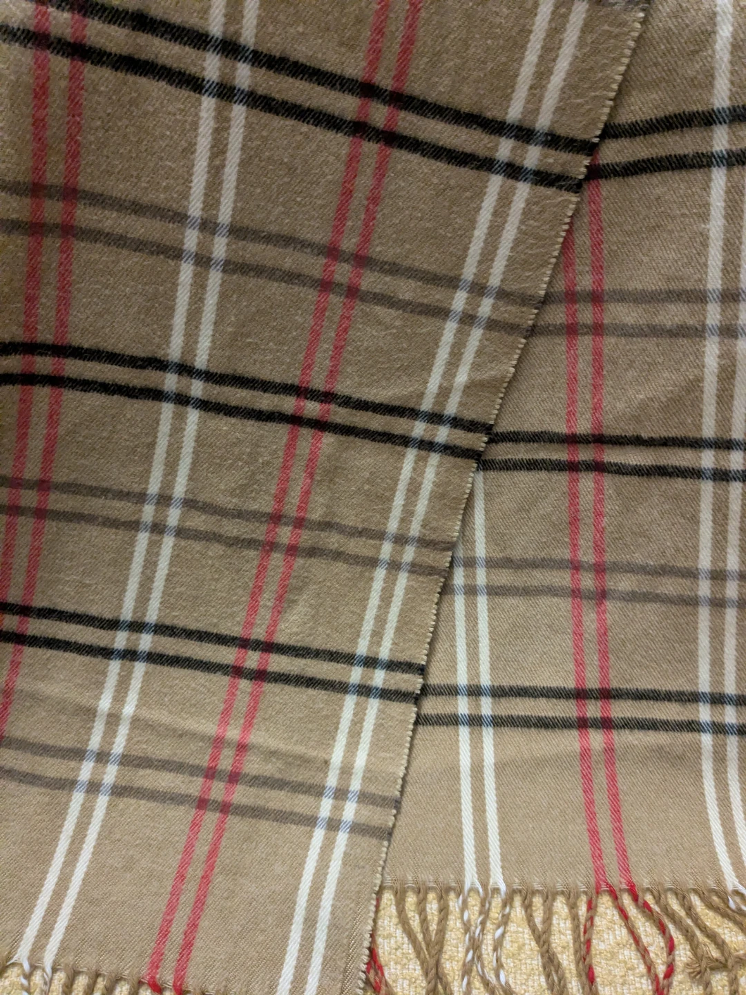 Cejon Tan Plaid Fringe Scarf Made in Italy 53 x 11 - photo 2