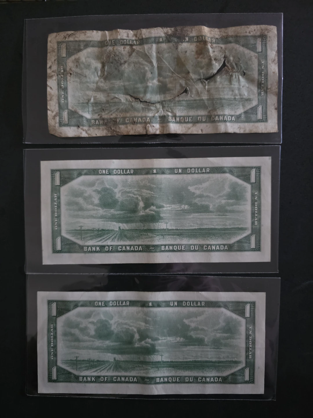 Three 1954 Canadian One Dollar Bank Notes - photo 2