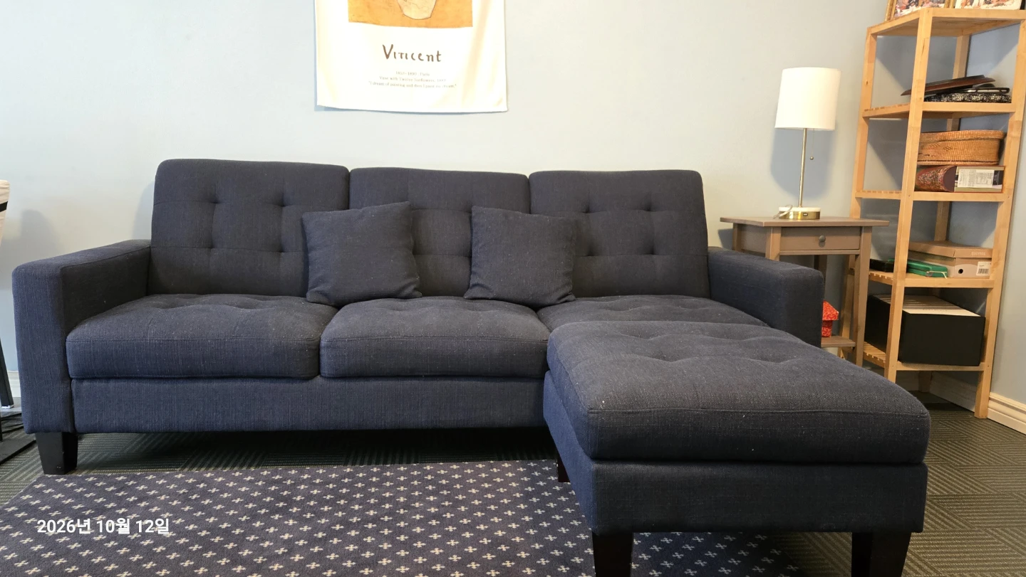 Dark Navy Fabric Sectional Sofa with Ottoman