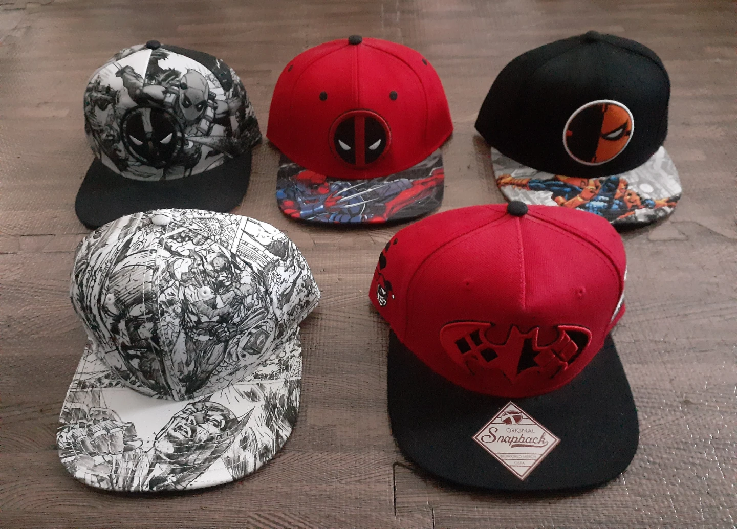 ALL FOR $20 or $5 EACH Set of 5 Marvel and DC Snapback Caps