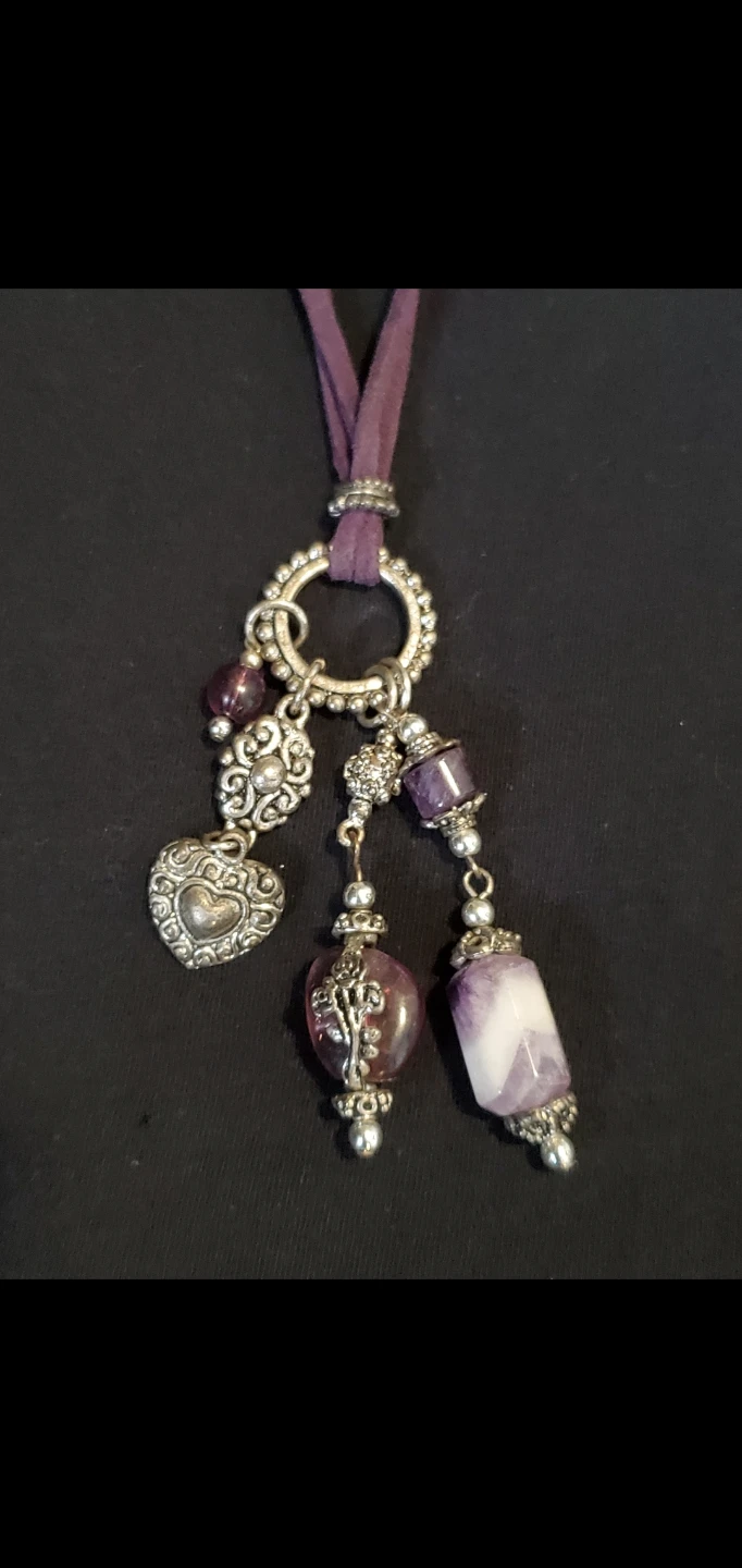 Purple Suede Cord Amythest Statement Necklace - photo 2