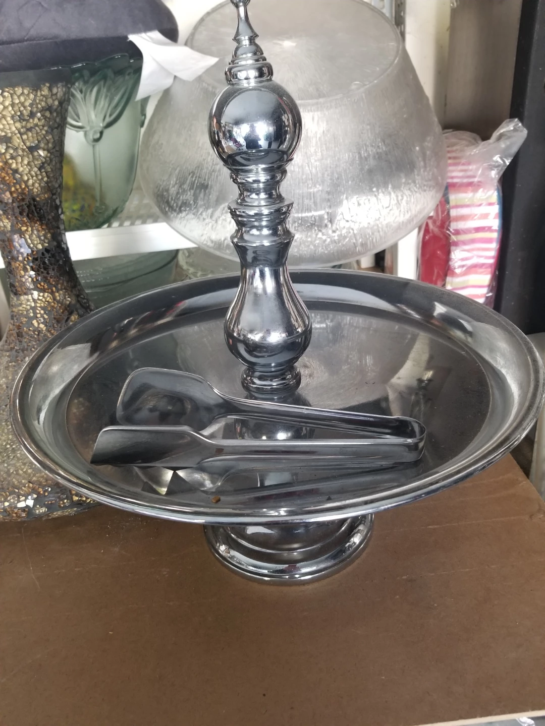 Chrome Plated Serving Stand with Tongs