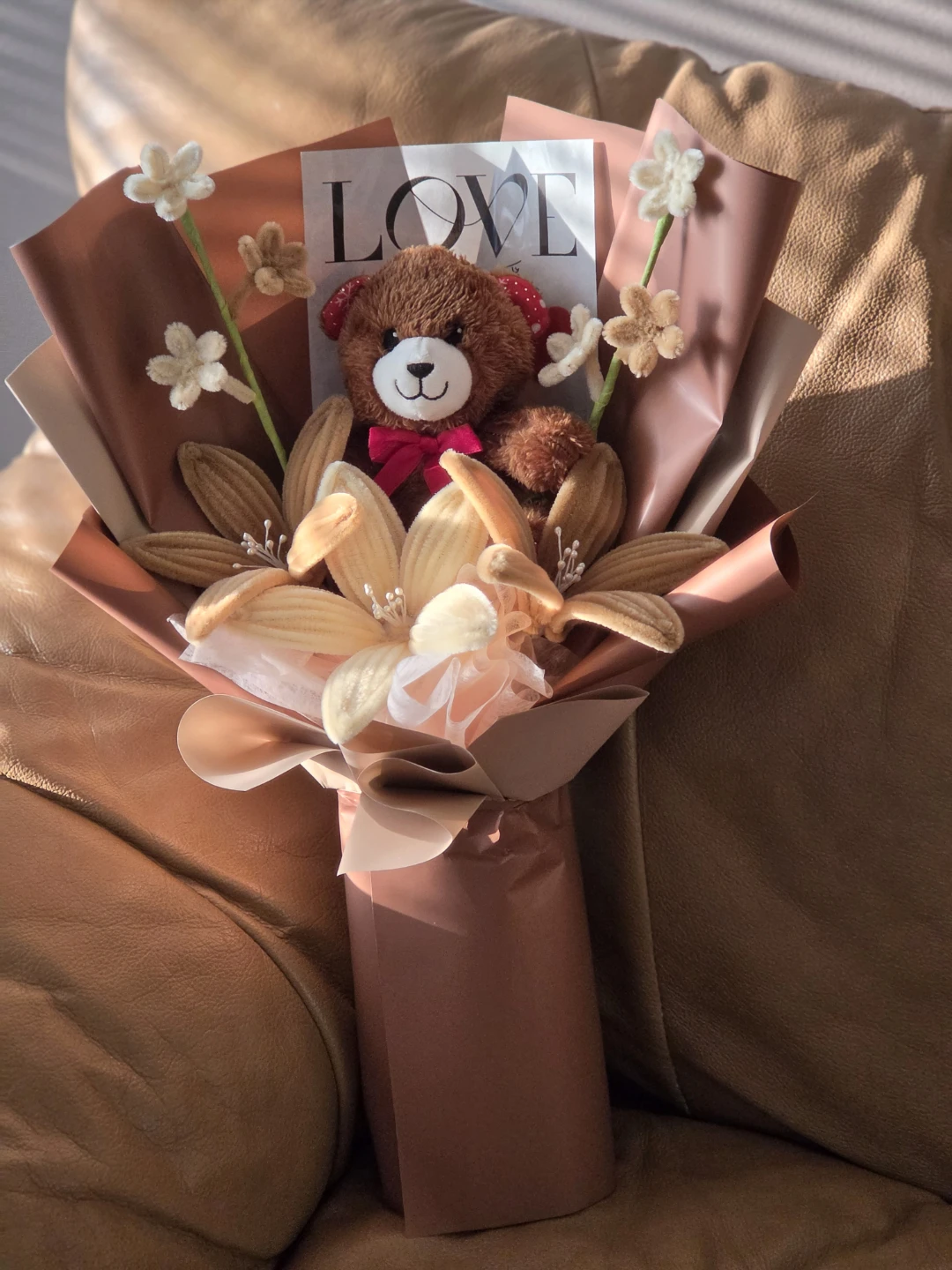Handmade Teddy Bear Bouquet - Everlasting Lily Flowers