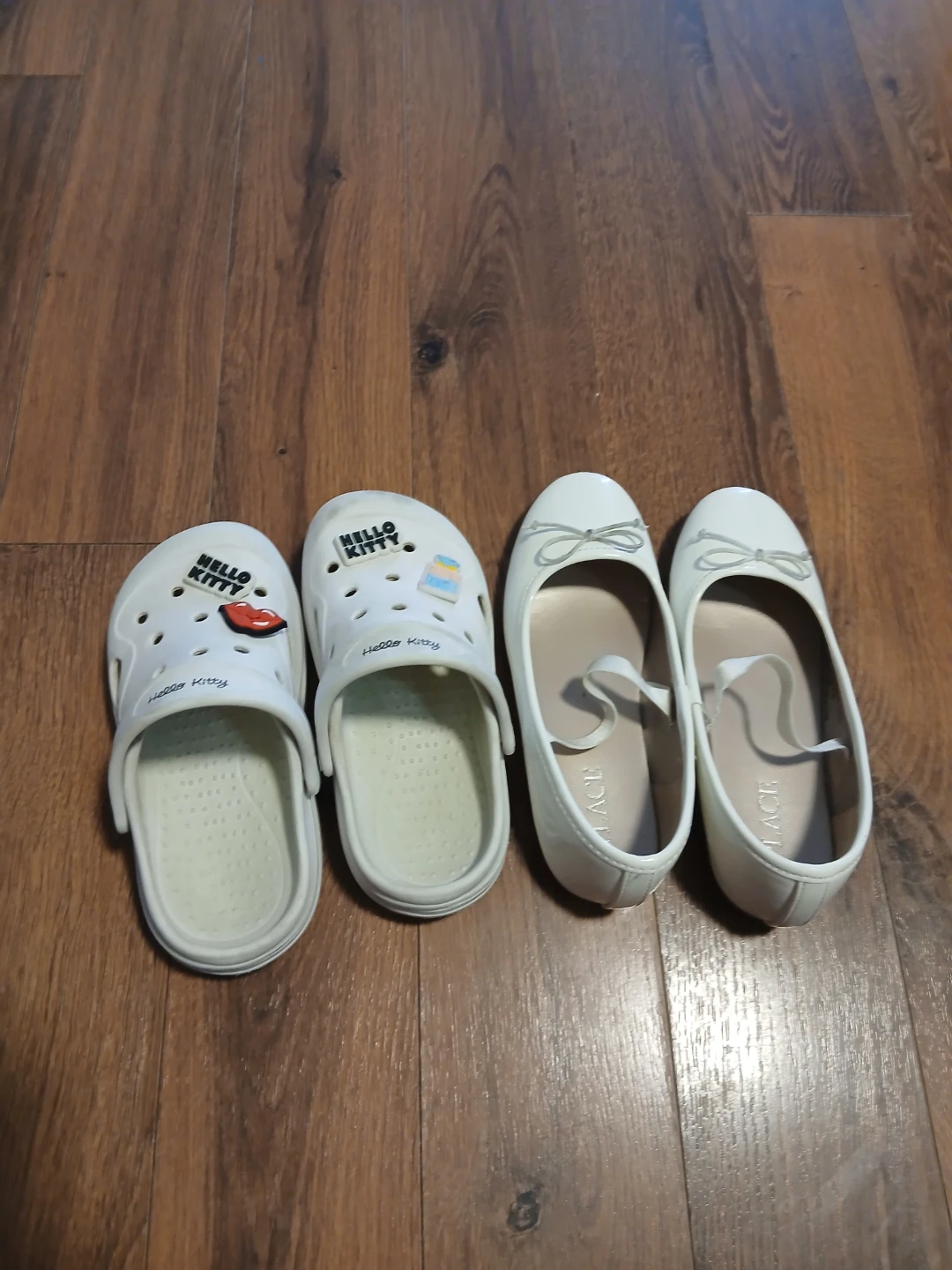 Childrens Shoes Set: Hello Kitty Crocs and Place Flats