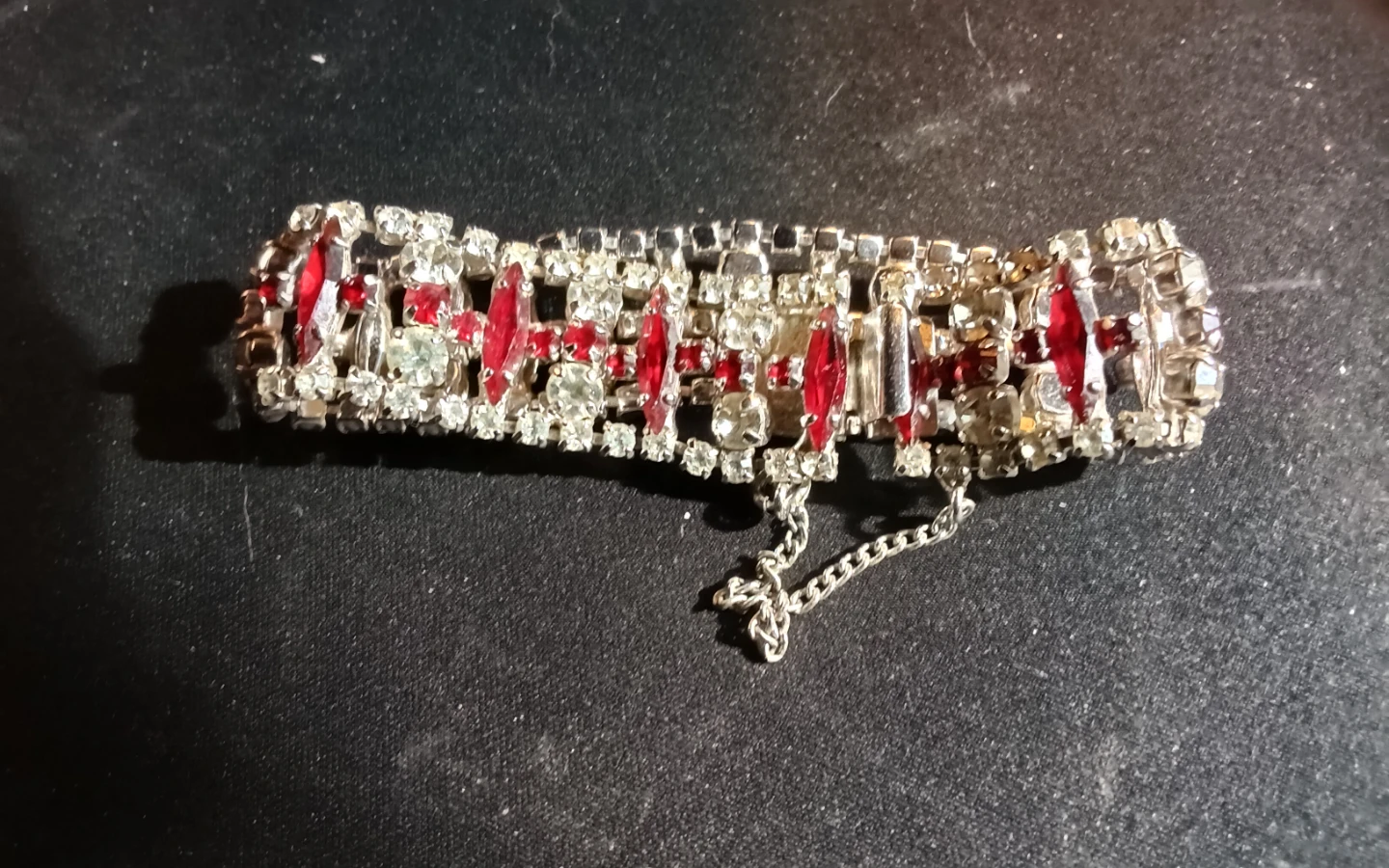 1940s–1950s European Multi-Row Ruby Red & Clear Rhinestone - photo 2