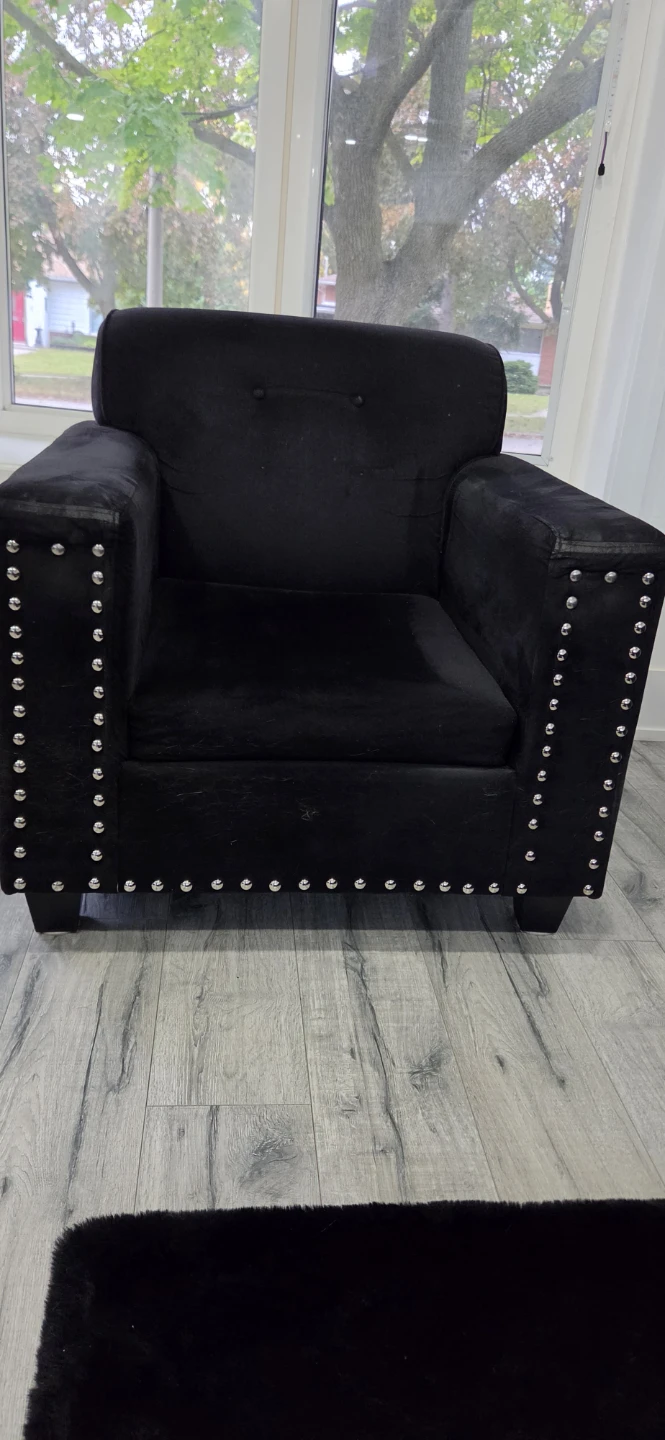 Black Velvet Sofa Set with Nailhead Trim - photo 2