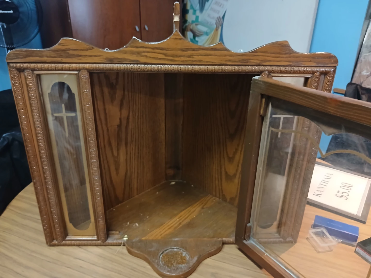 Vintage Wooden Corner Wall Cabinet - photo 2