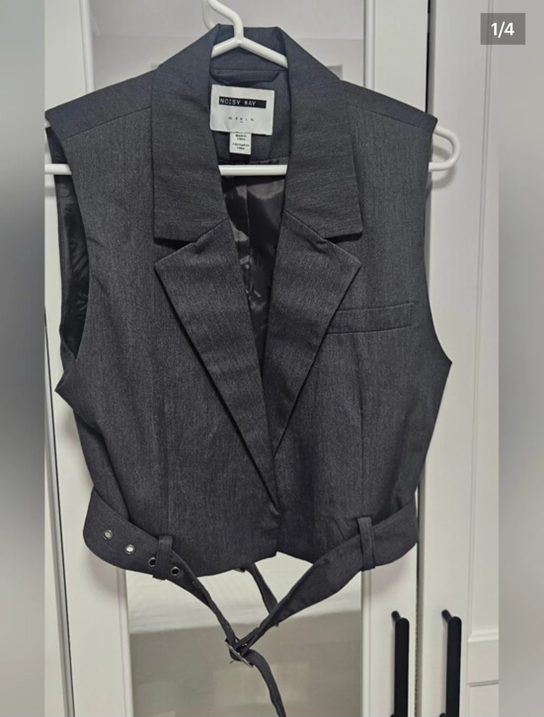 Noisy May Dark Gray Sleeveless Tailored Blazer Vest M