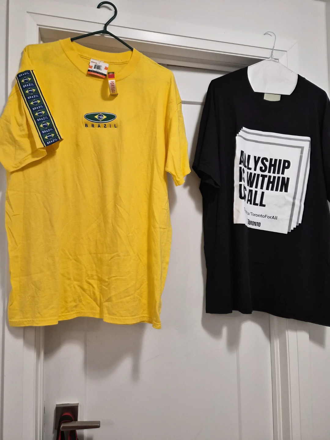 Two T-shirts Brazil and Allyship designs