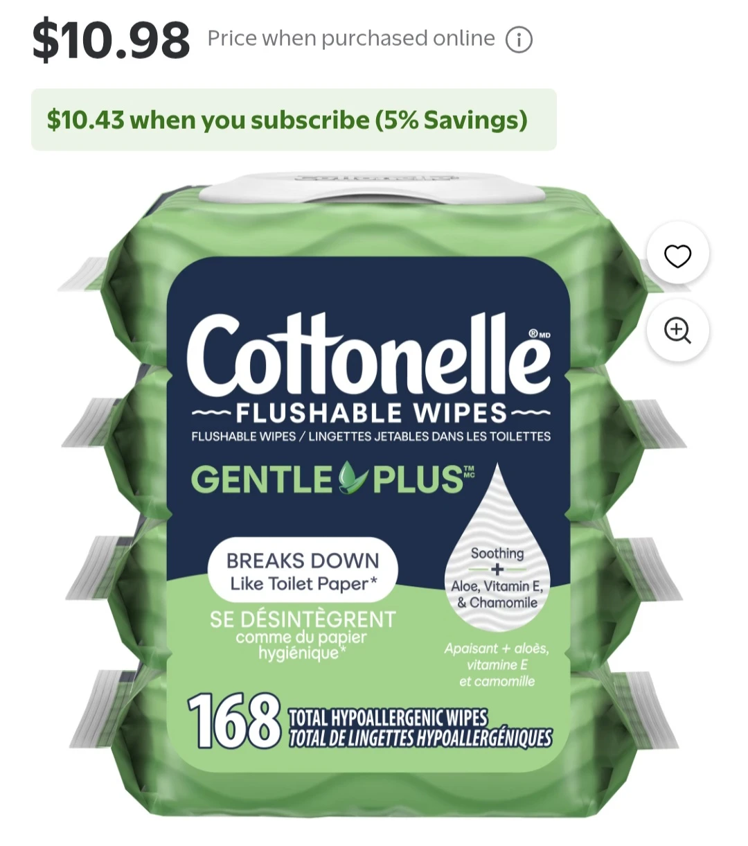 Cottonelle GentlePlus Flushable Wipes 168 Count