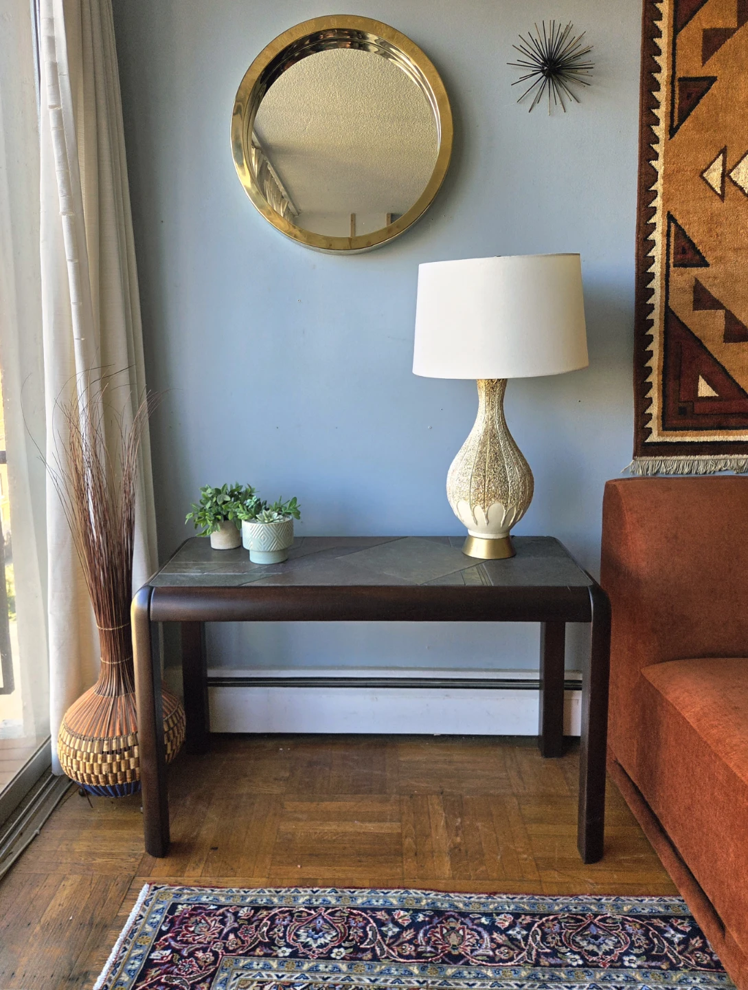 Vintage Brutalist Stone Tile Top Console Table - photo 3