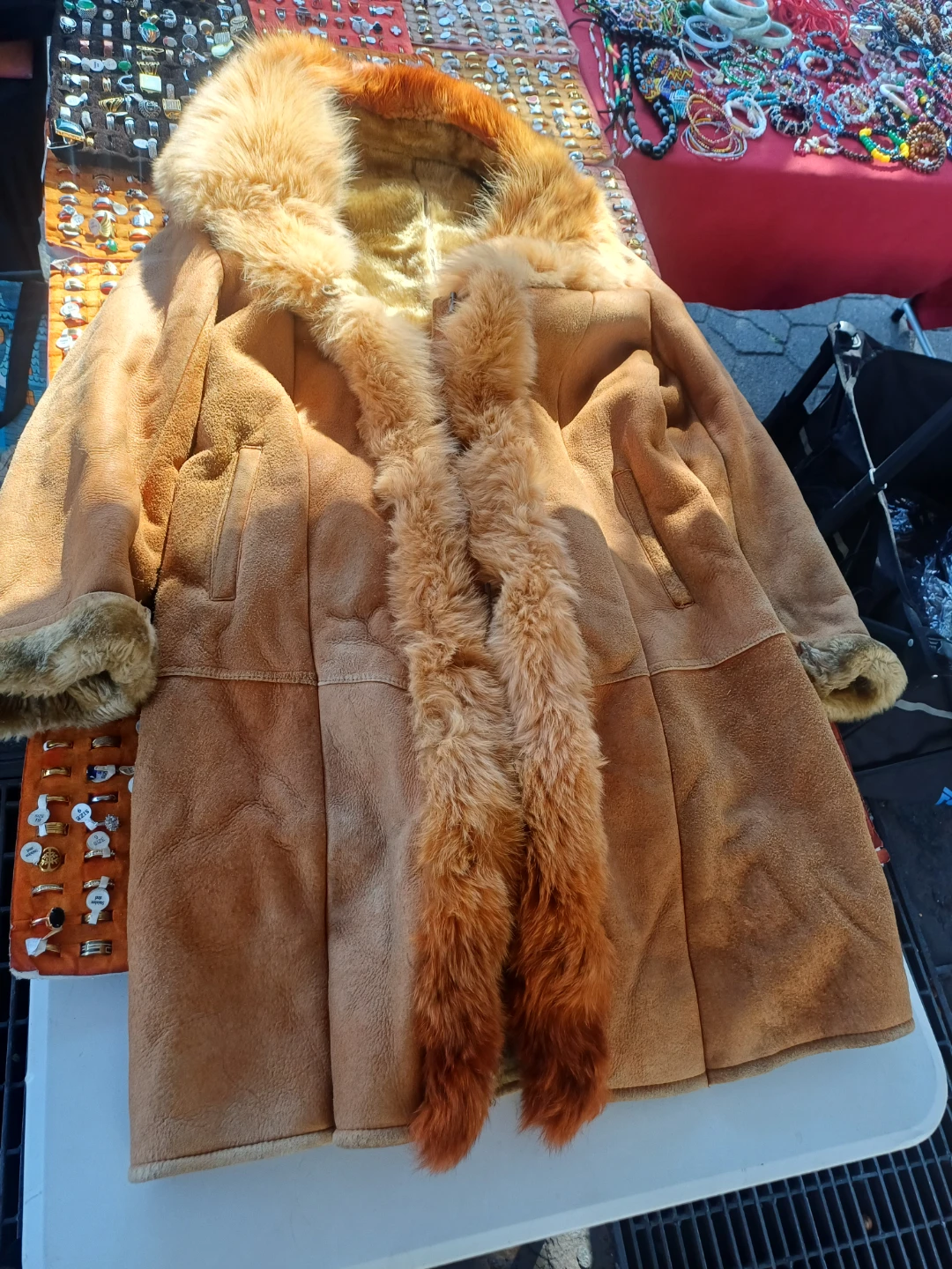 Charles Klein Suede Coat with Fur Trim