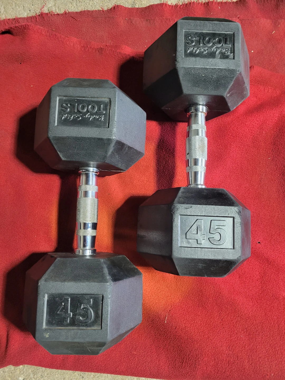 SETS OF 45LB RUBBER COATED HEXHEAD DUMBBELLS TOTAL 90LBs