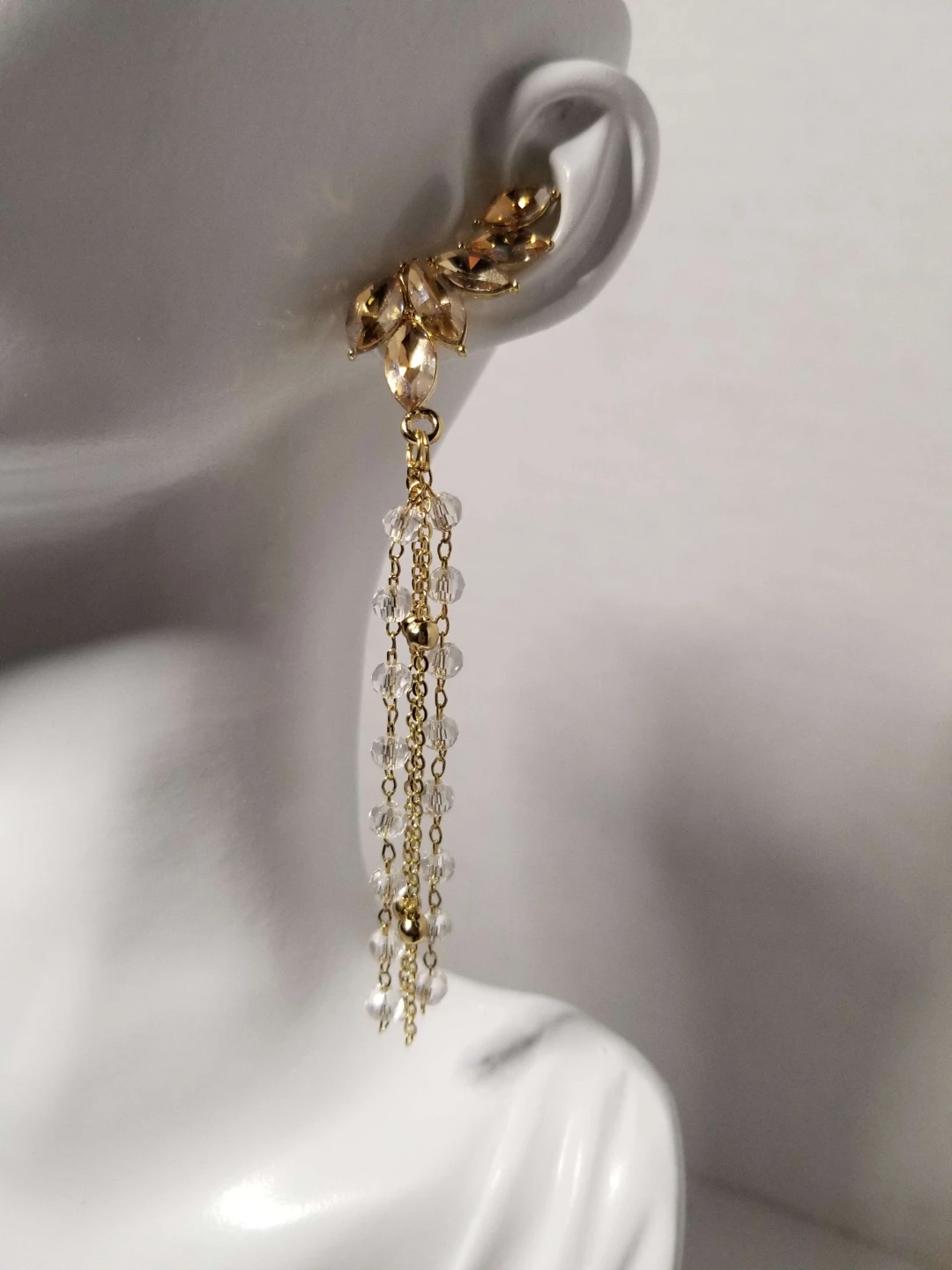 Gold-Plated crystal tassel ear cuff