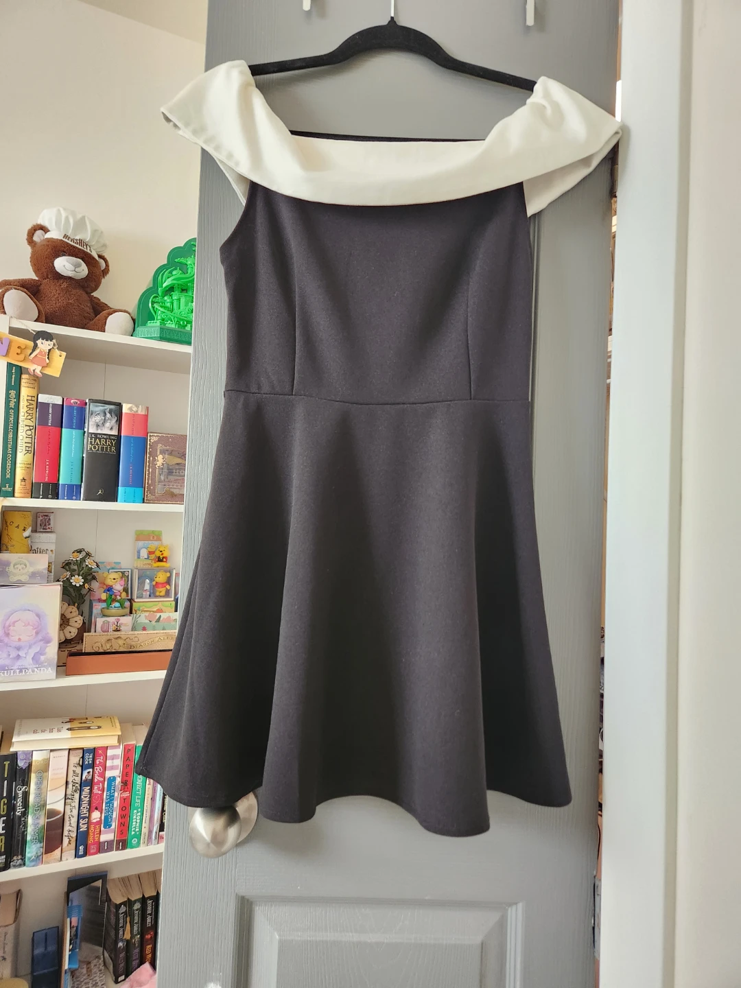 Black and white off-the-shoulder dress