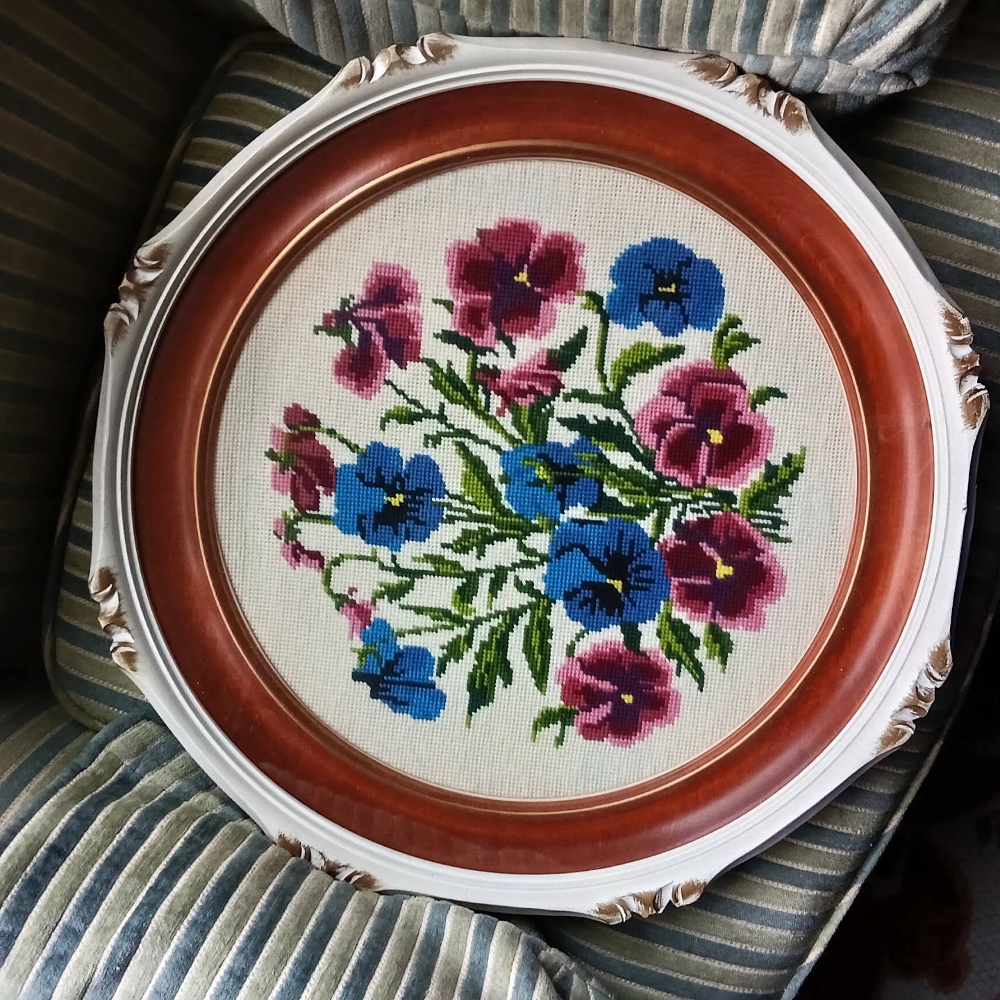 Framed Pansy Cross Stitch Art
