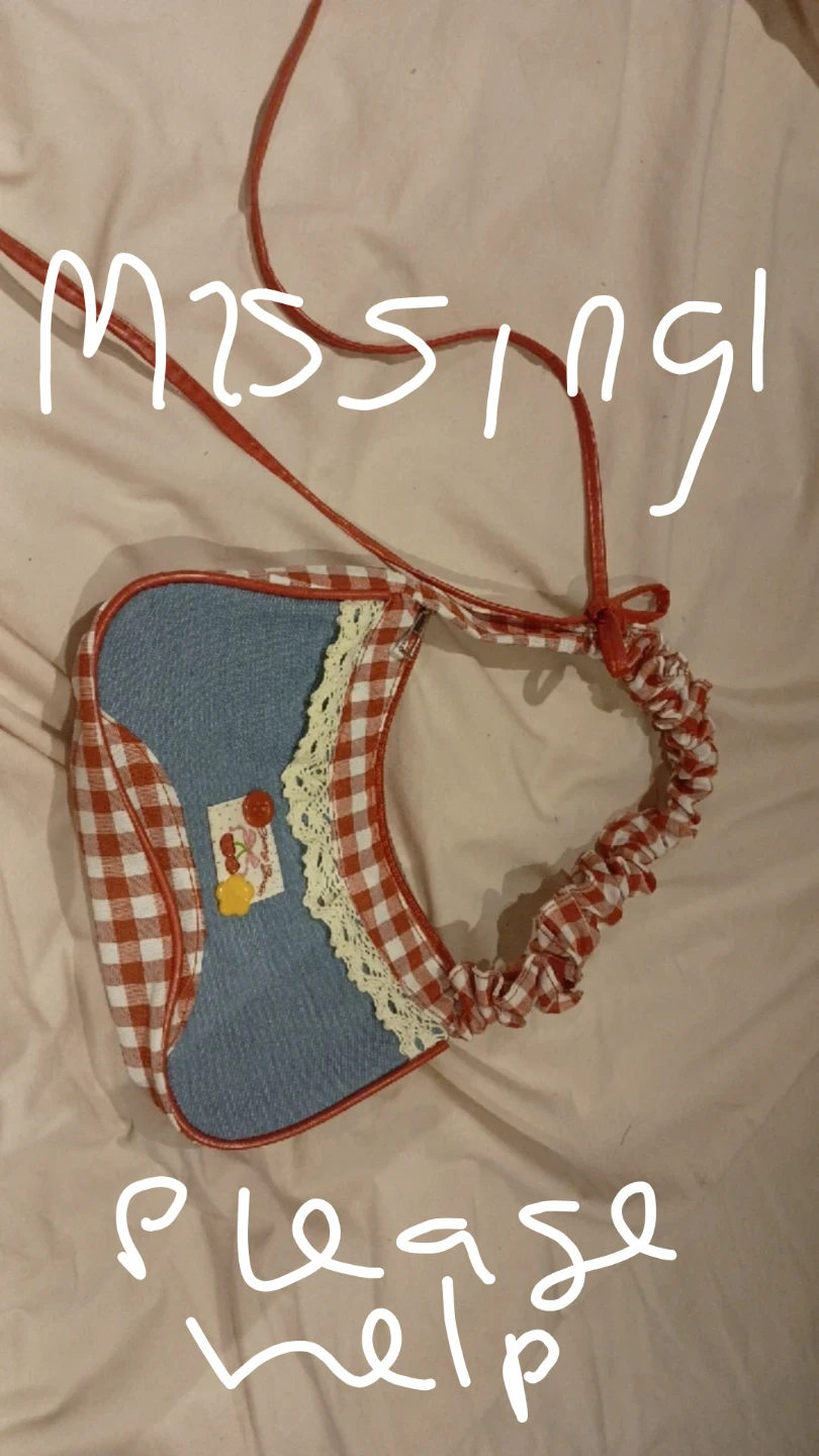 Red Gingham and Denim Shoulder Bag