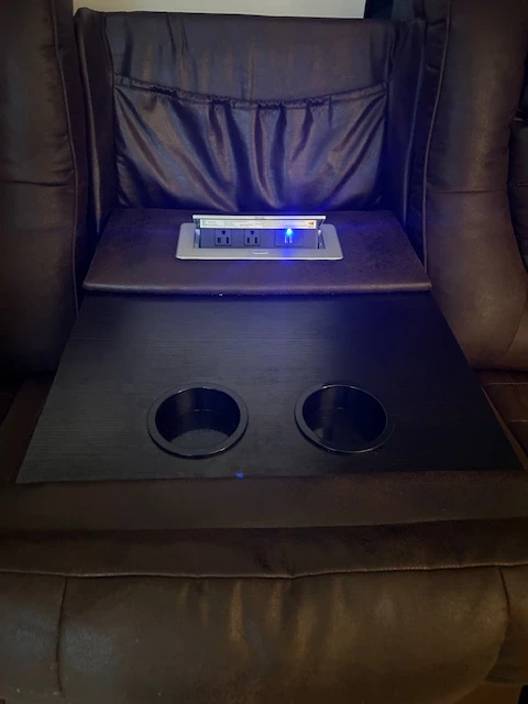 Brown Faux Leather Reclining Loveseat with Media Center Console - photo 2