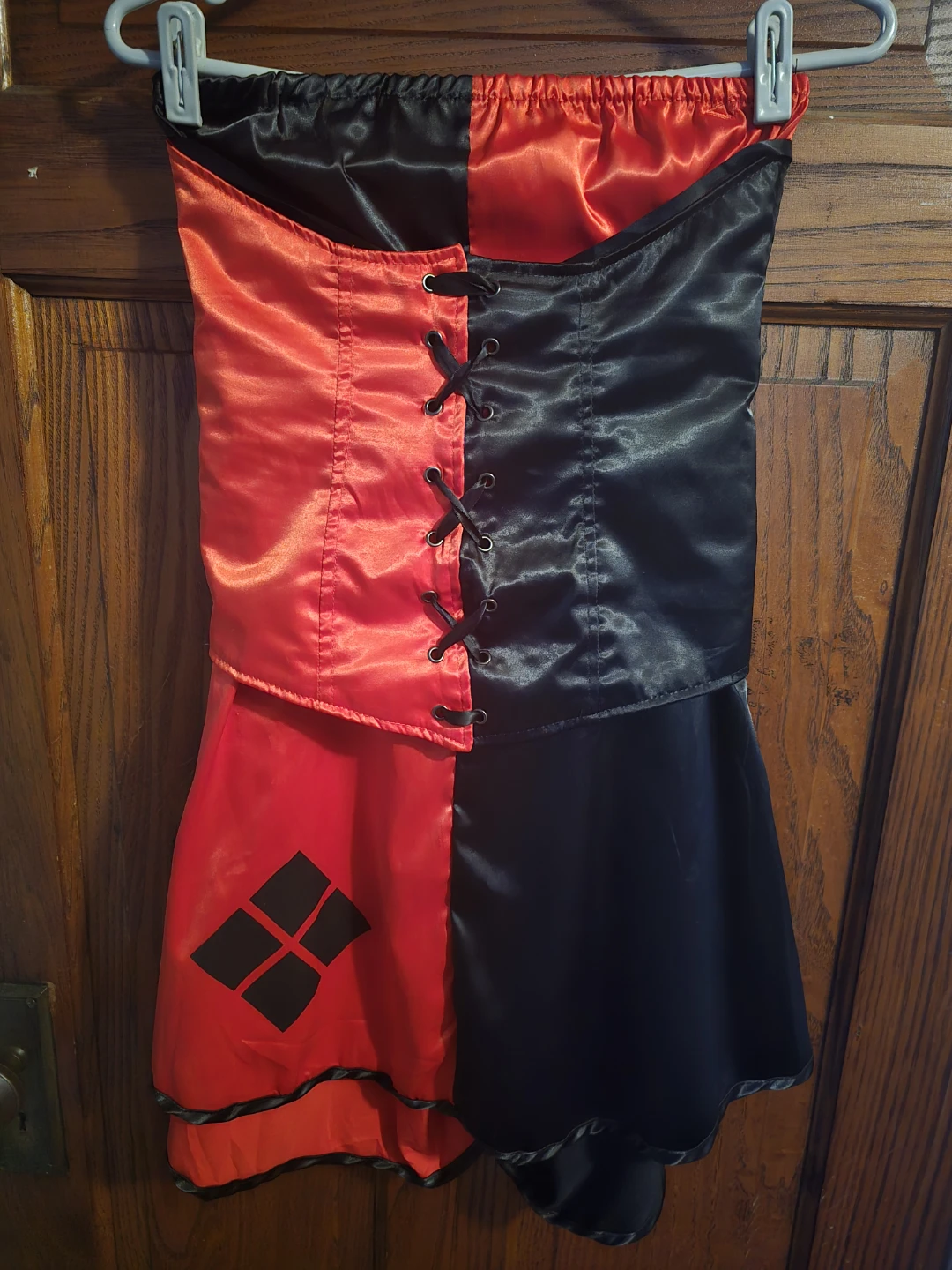 Harley Quinn Red and Black Satin Dress with Hooded Vest