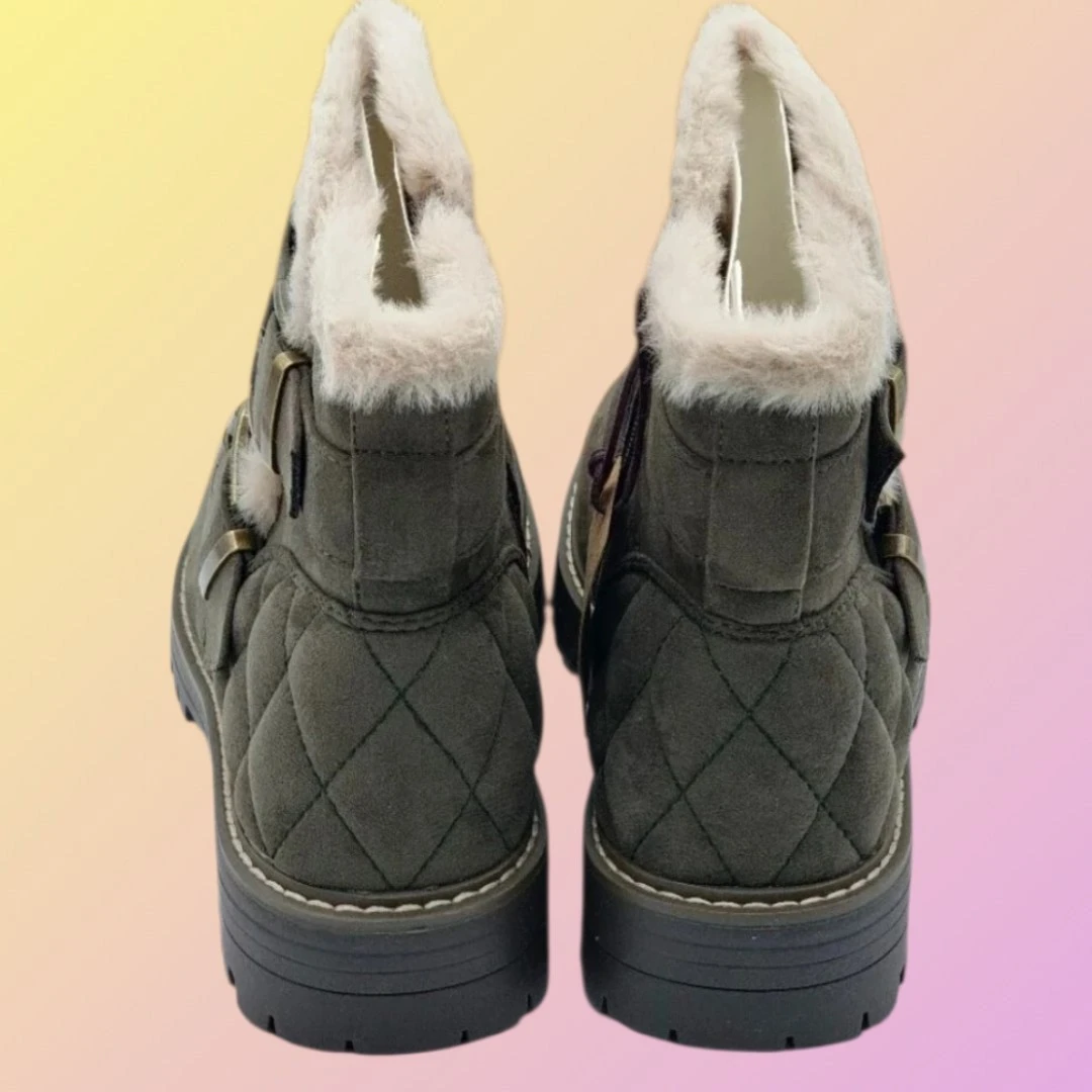 NIB Olive Green Faux Shearling Lined Ankle Bootie W Zipper - photo 5