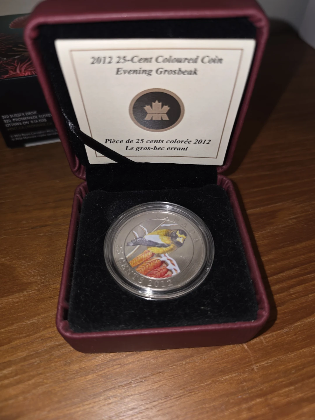 2012 Royal Canadian Mint Evening Grosbeak 25-Cent Coin