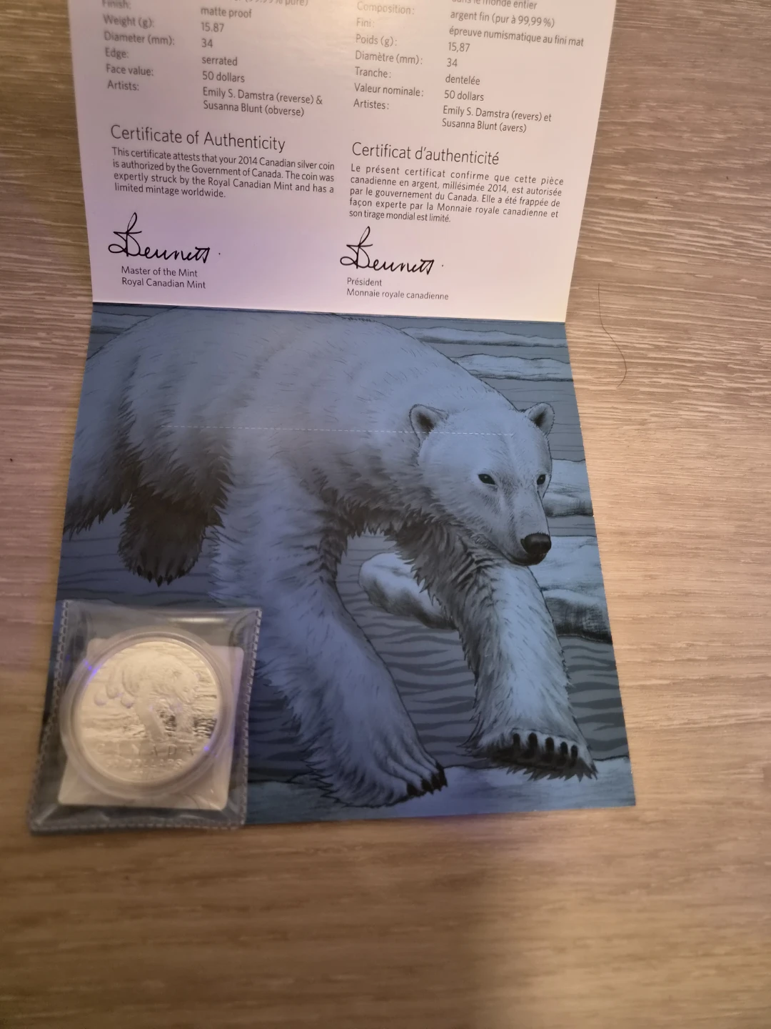 2014 Royal Canadian Mint Polar Bear $50 Silver Coin - photo 2