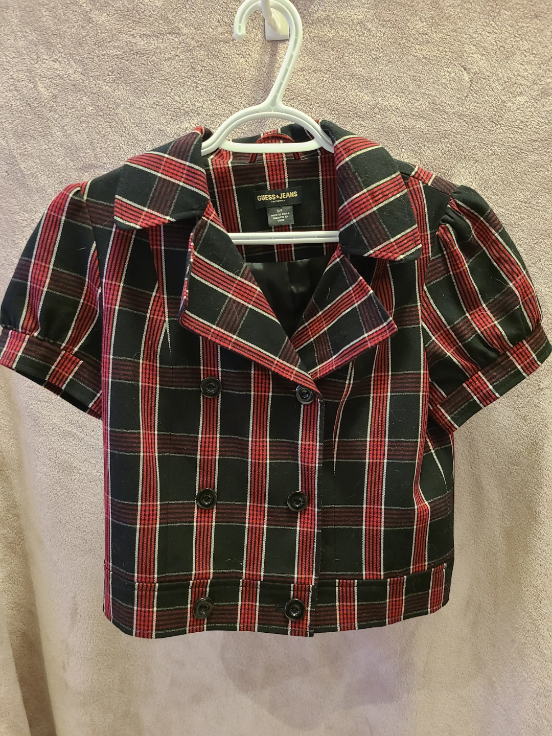 Guess Jeans Plaid Double-Breasted Top