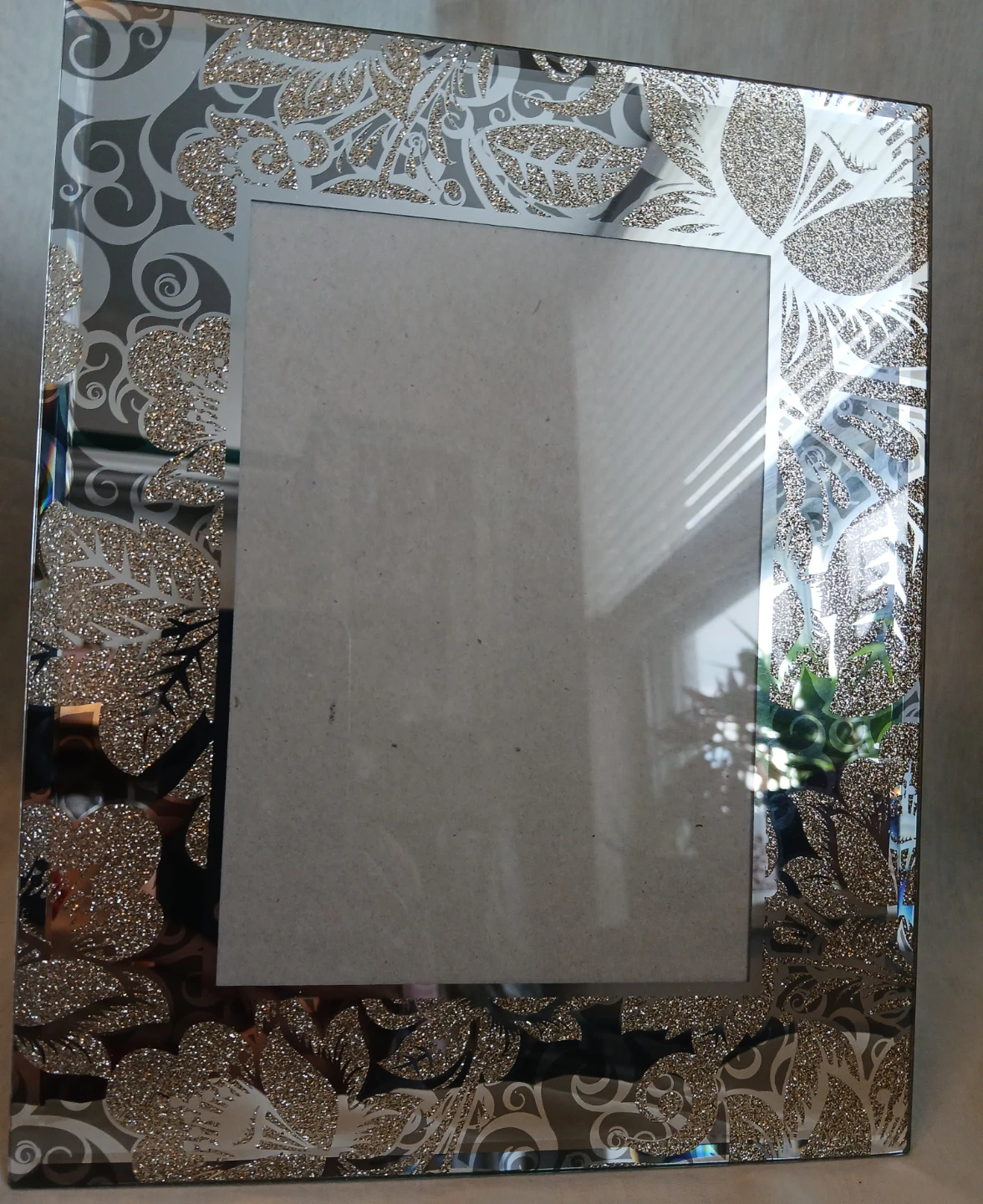 Decorative Mirrored Photo Frame with Glitter Floral Detail - photo 5