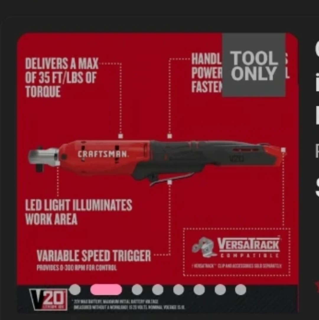 Craftsman V20 3/8 in. Cordless Ratchet - Tool Only - photo 2