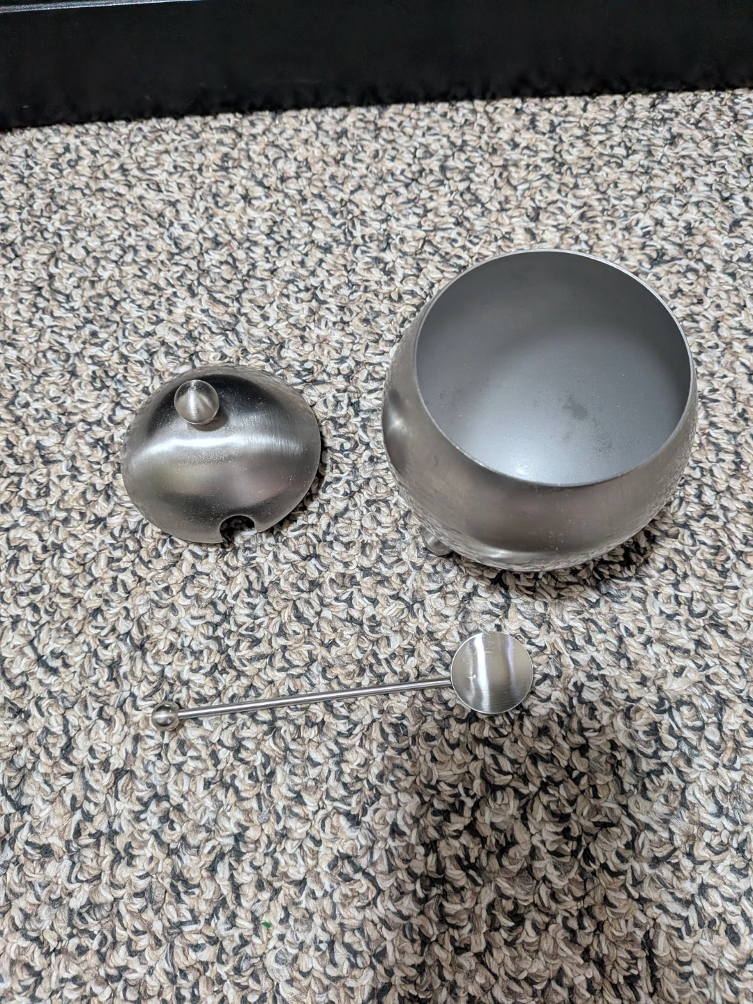 Vintage stainless steel sugar bowl with spoon - photo 4