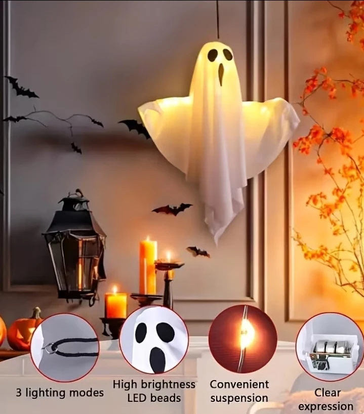 (BRAND NEW) 3-Piece LED Hanging Ghost Halloween Decor - photo 5
