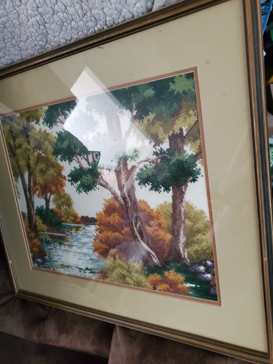 Framed Landscape Cross-Stitch Artwork