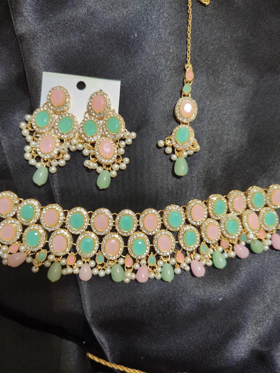 Pastel Pink and Mint Necklace and Earring Set - photo 2