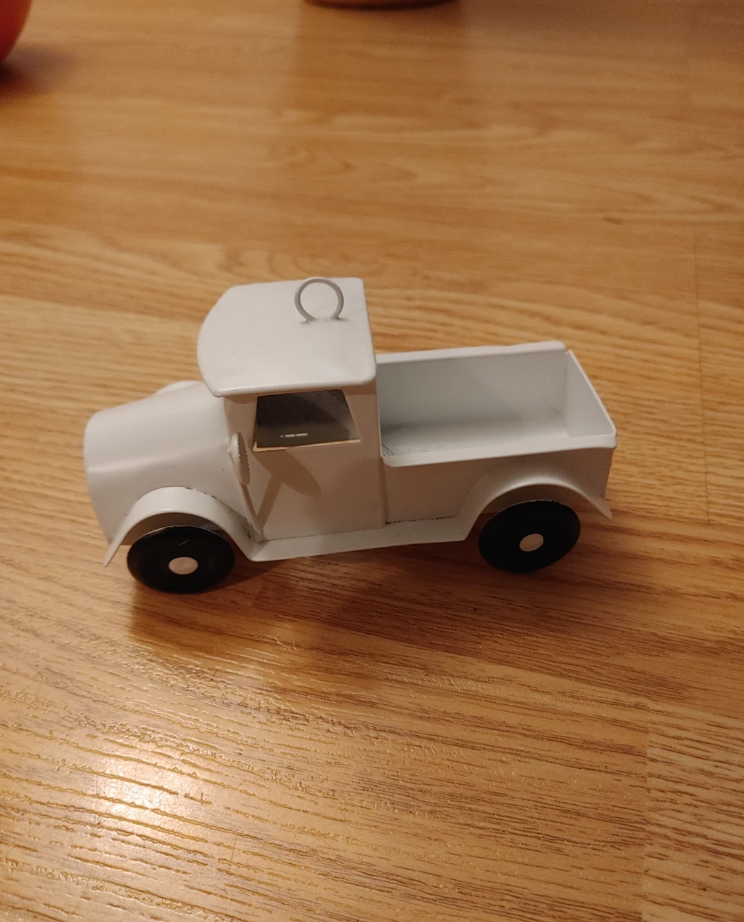 White metal pickup truck hanging ornament