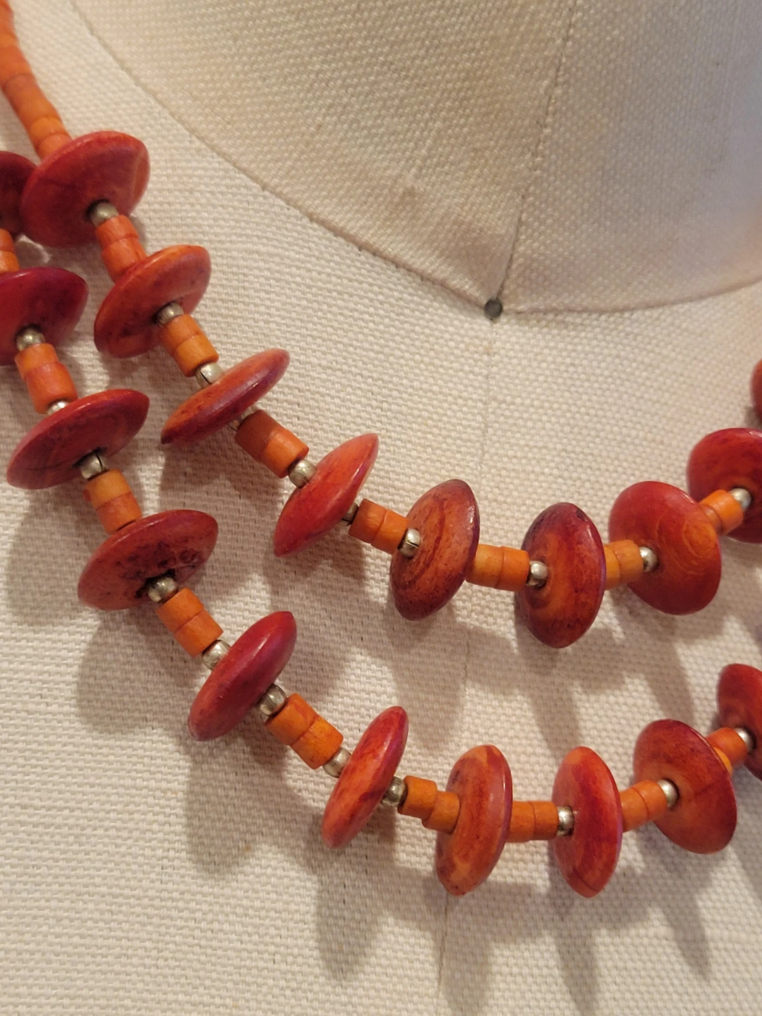 Two-Tiered Orange Wood Bead Necklace - photo 2
