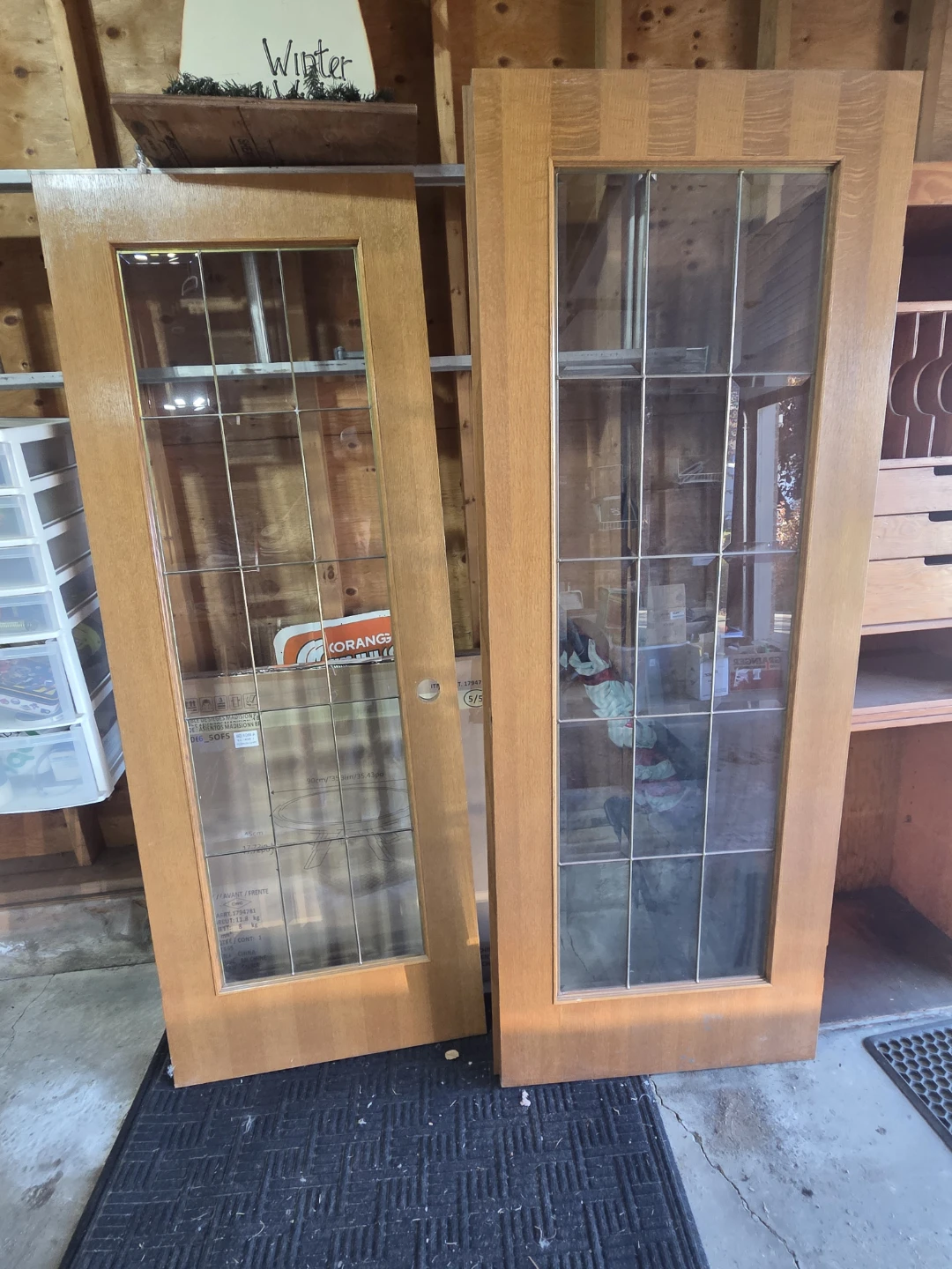 Two Oak French Doors with Glass Panes