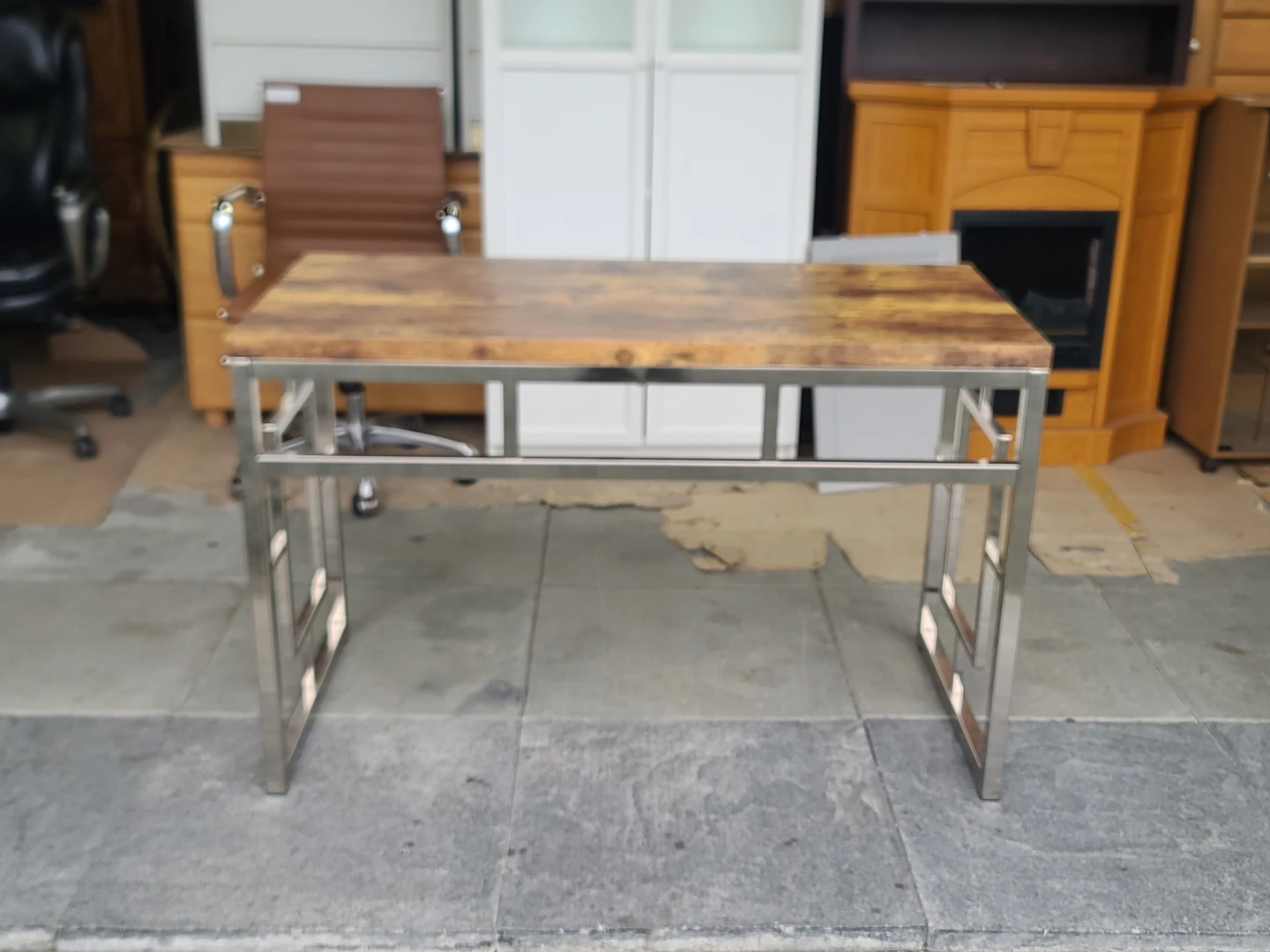 Rustic Wood and Chrome Geometric Desk