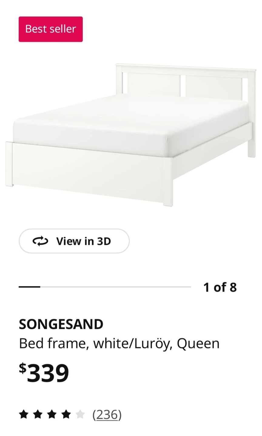 IKEA SONGESAND Queen Bed Frame, White - photo 2