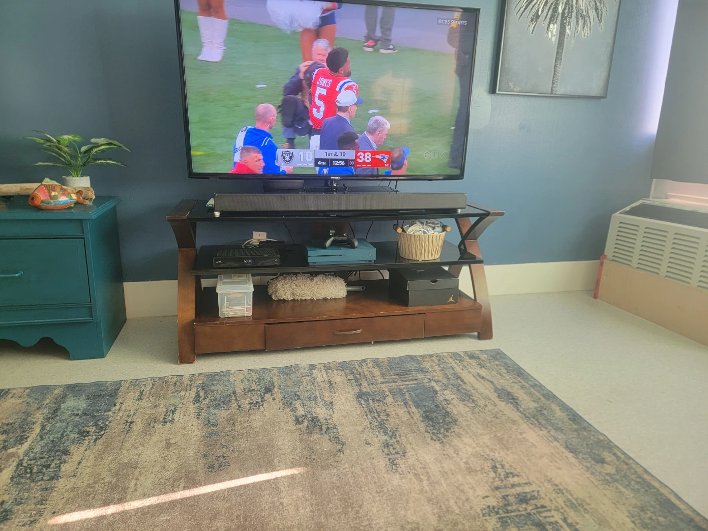 Wooden TV Stand with Glass Shelves