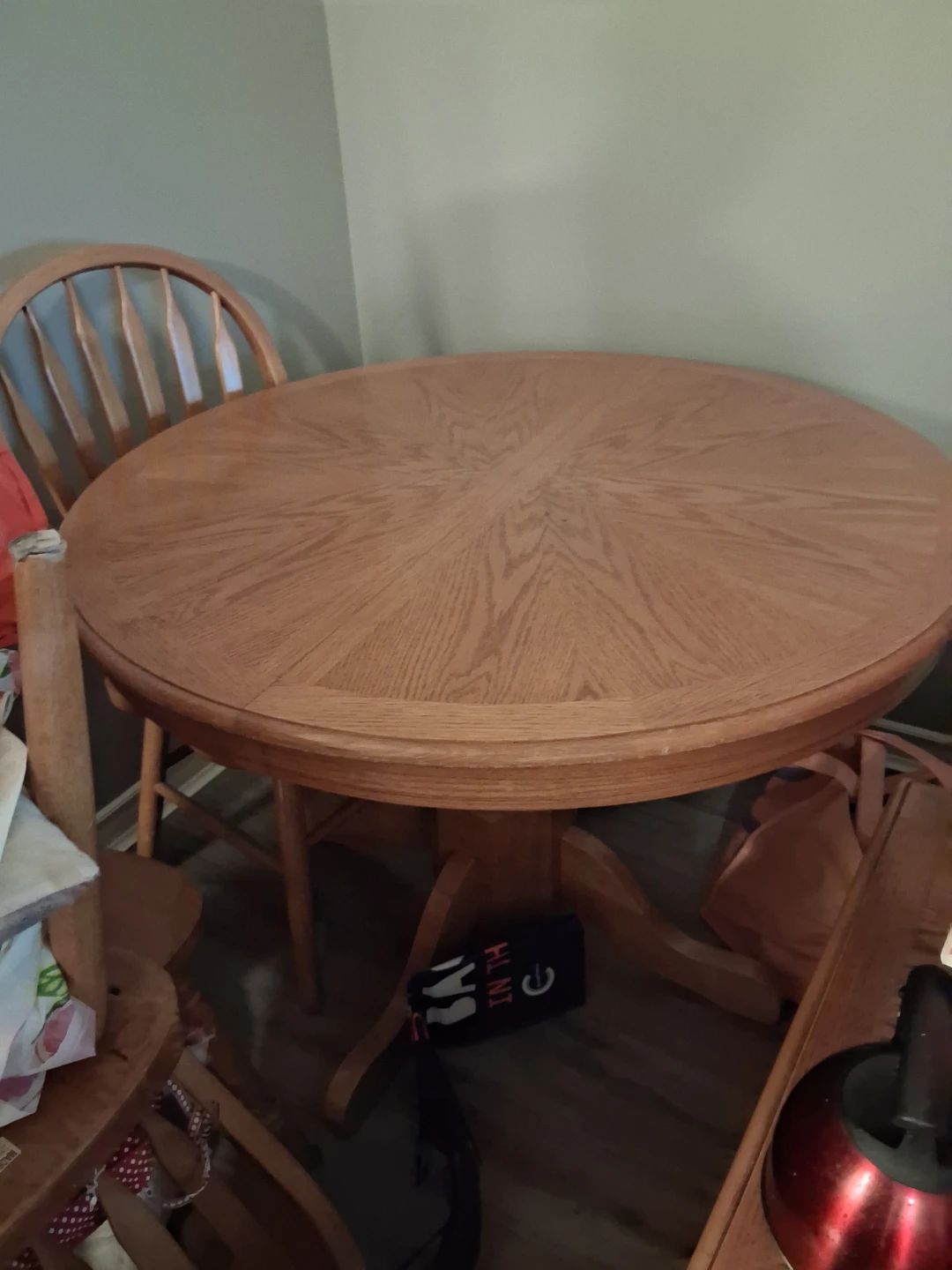 Solid wood round dining table with 4 chair (delivered)