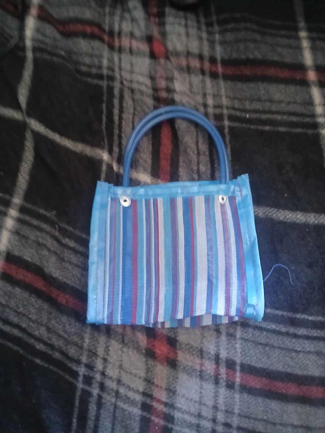Small Striped Mesh Tote Bag