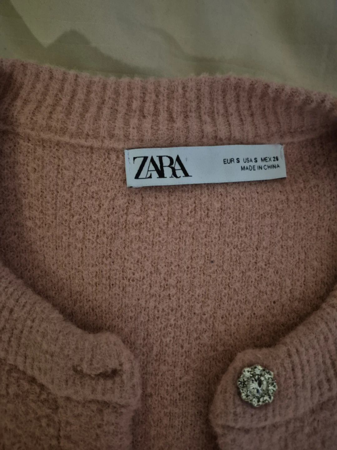 ZARA Pink Cardigan with Crystal Buttons