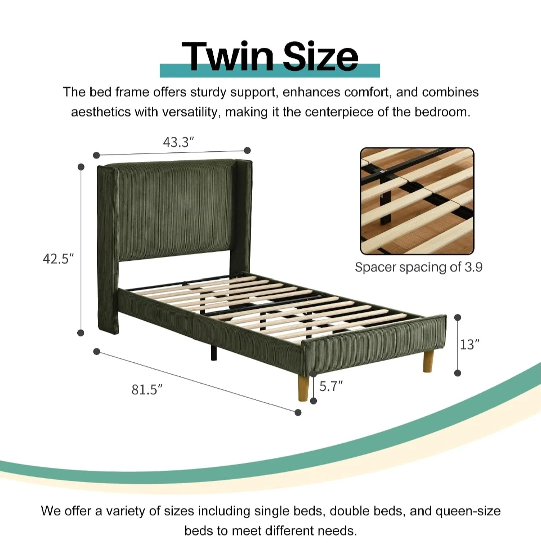 Green Twin Size Upholstered Bed Frame - photo 4