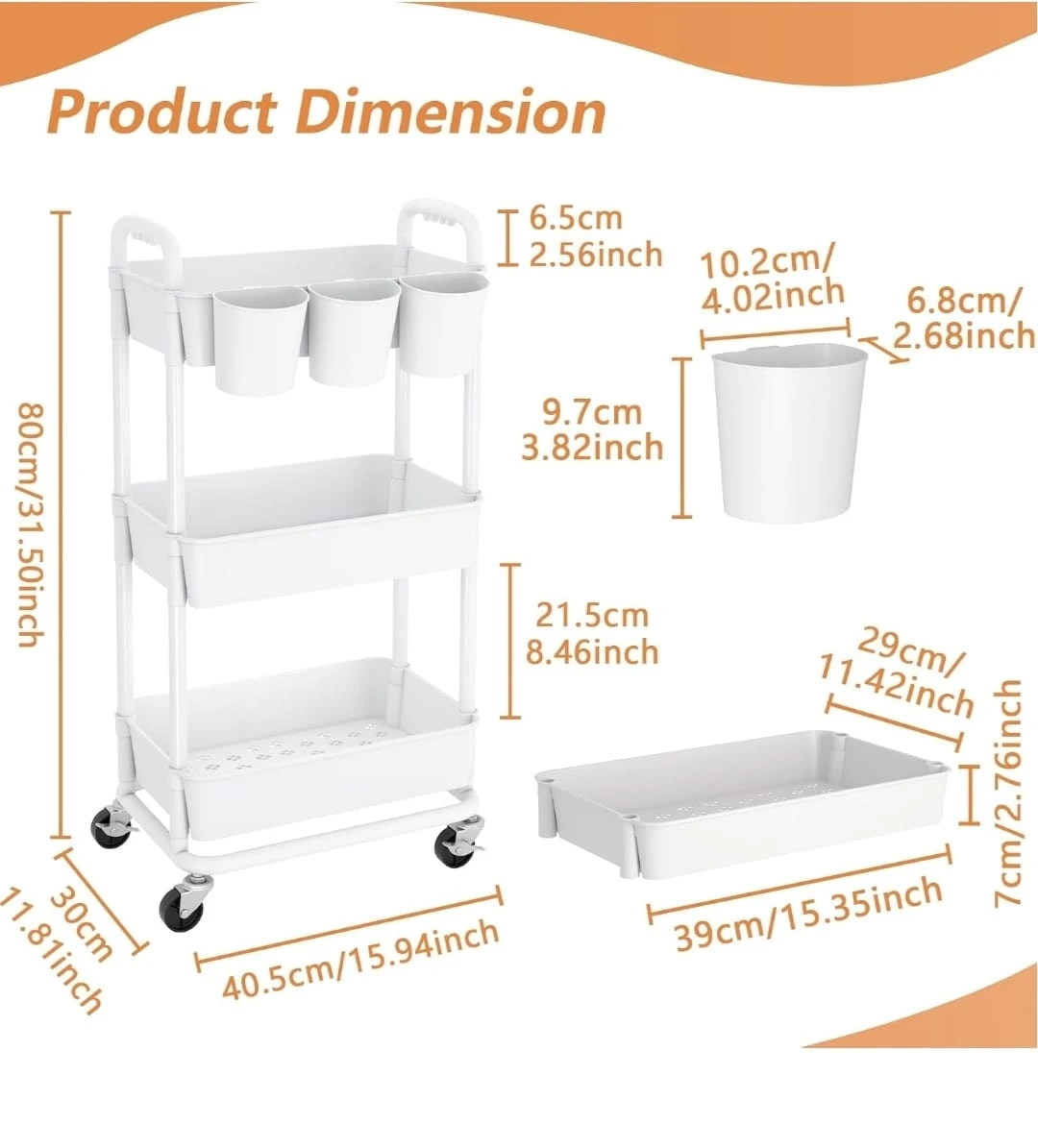 Jiuyotree 3-Tier Utility Rolling Cart - photo 4