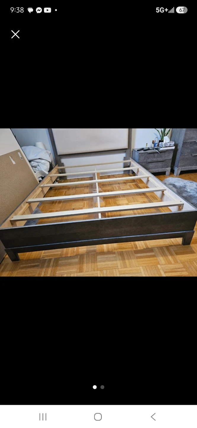 Queen size upholstered grey bed frame