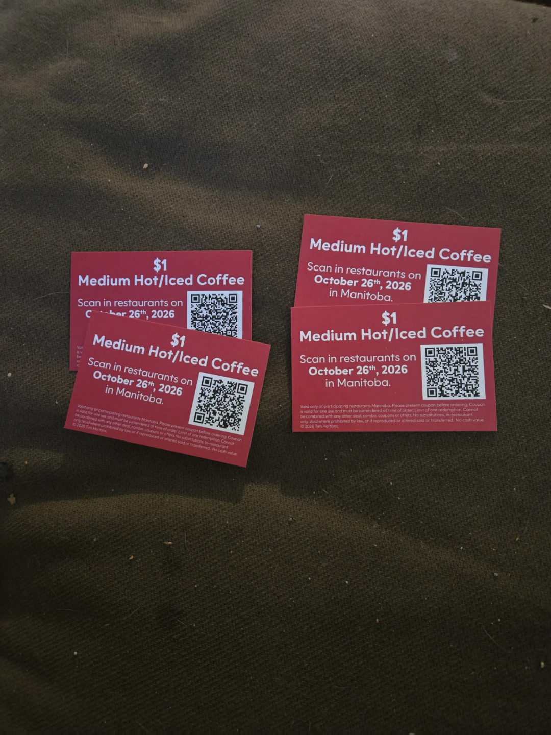 4 Tim Hortons Medium Coffee Coupons