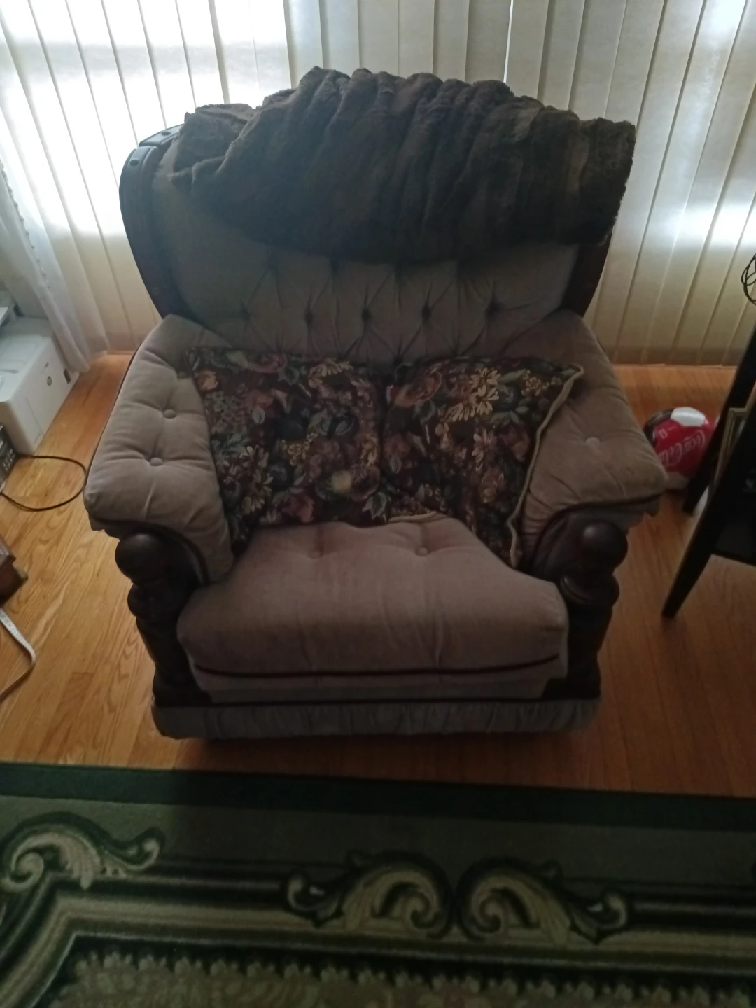 Tufted Armchair with Wooden Accents